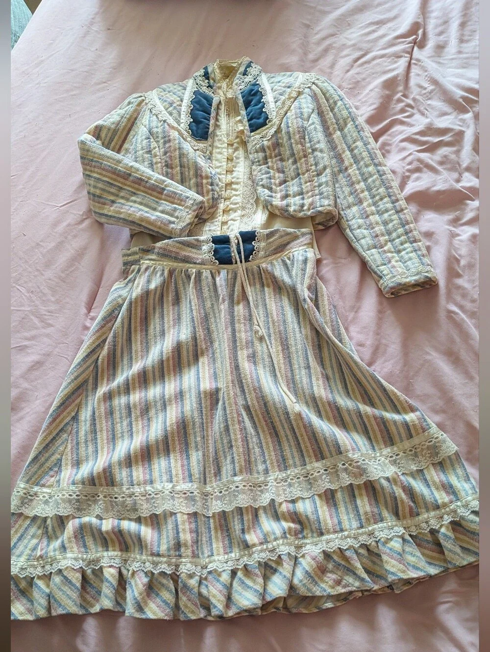 Gunne Sax Jeunes Filles Girls' Pastel Striped Skirt with Cropped Jacket & Blouse